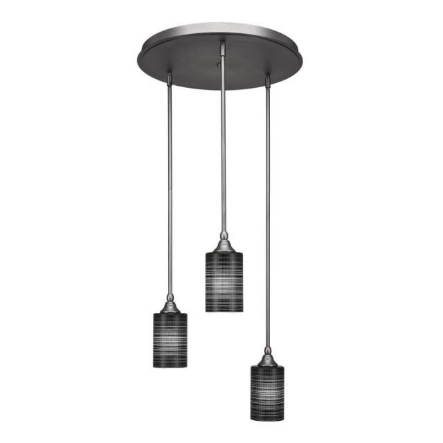 Toltec Lighting Empire 3 Light 18 inch Cluster Pendant in Brushed Nickel with Black Matrix Glass 2183-BN-4069