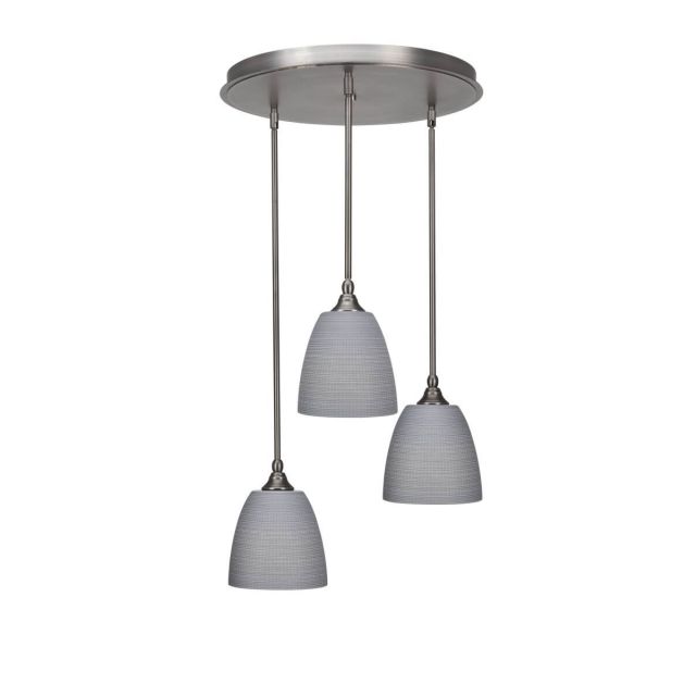 Toltec Lighting Empire 3 Light 20 inch Cluster Pendalier in Brushed Nickel with Gray Matrix Glass 2183-BN-4072