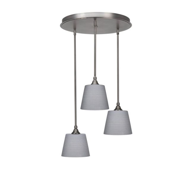 Toltec Lighting Empire 3 Light 20 inch Cluster Pendalier in Brushed Nickel with Gray Matrix Glass 2183-BN-4082