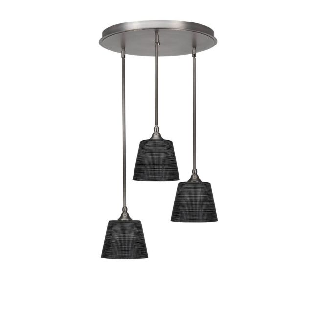 Toltec Lighting Empire 3 Light 20 inch Cluster Pendalier in Brushed Nickel with Black Matrix Glass 2183-BN-4089