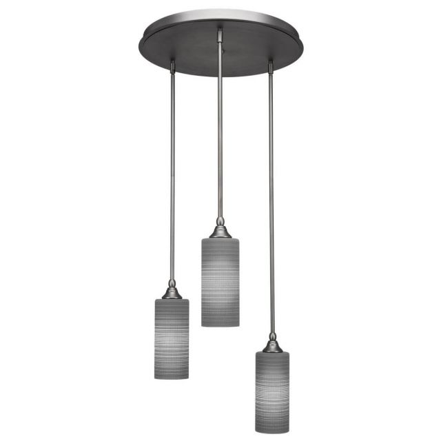 Toltec Lighting Empire 3 Light 18 inch Cluster Pendant in Brushed Nickel with Gray Matrix Glass 2183-BN-4092