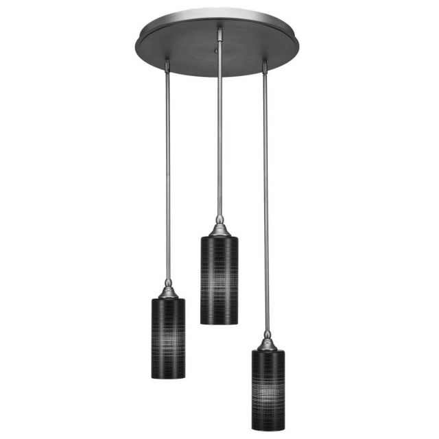 Toltec Lighting Empire 3 Light 18 inch Cluster Pendant in Brushed Nickel with Black Matrix Glass 2183-BN-4099