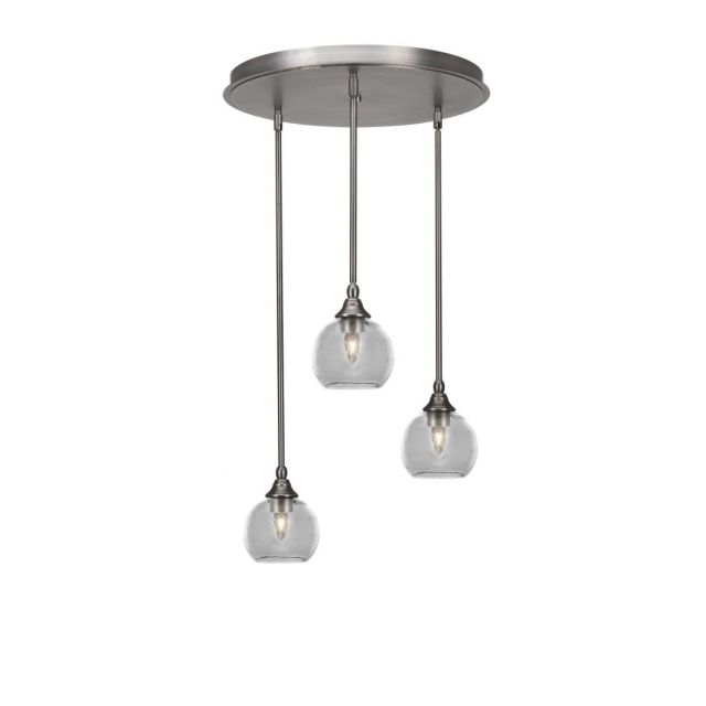 Toltec Lighting Empire 3 Light 19 inch Cluster Pendalier in Brushed Nickel with Clear Bubble Glass 2183-BN-4100