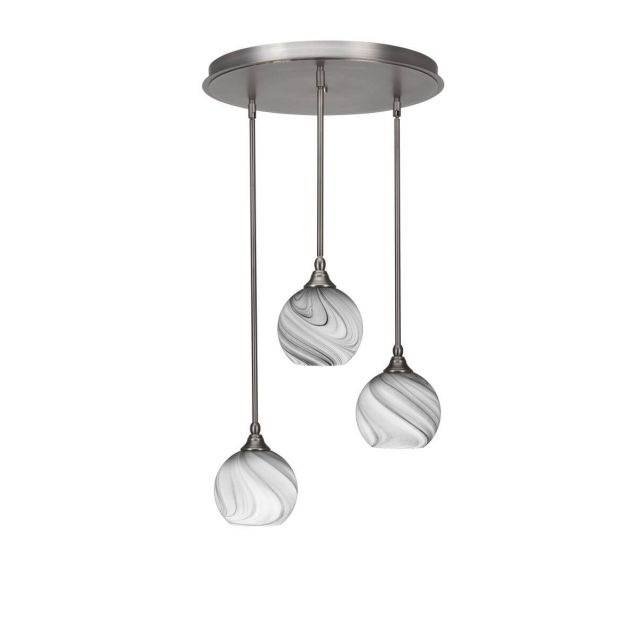 Toltec Lighting Empire 3 Light 19 inch Cluster Pendalier in Brushed Nickel with Onyx Swirl Glass 2183-BN-4109