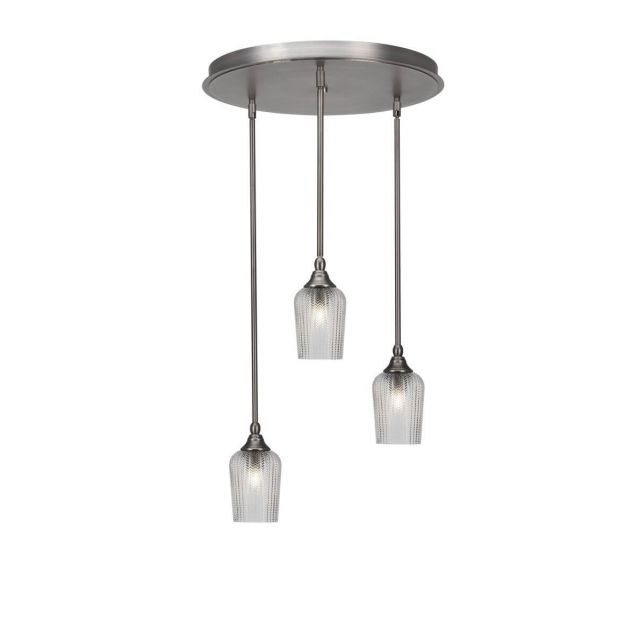 Toltec Lighting Empire 3 Light 19 inch Cluster Pendalier in Brushed Nickel with Clear Textured Glass 2183-BN-4250
