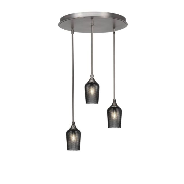 Toltec Lighting Empire 3 Light 19 inch Cluster Pendalier in Brushed Nickel with Smoke Textured Glass 2183-BN-4252