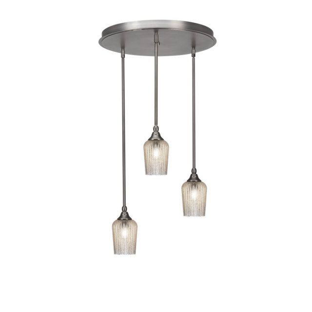 Toltec Lighting Empire 3 Light 19 inch Cluster Pendalier in Brushed Nickel with Silver Textured Glass 2183-BN-4253