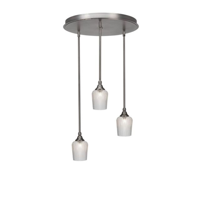 Toltec Lighting Empire 3 Light 19 inch Cluster Pendalier in Brushed Nickel with Clear Textured Glass 2183-BN-4280