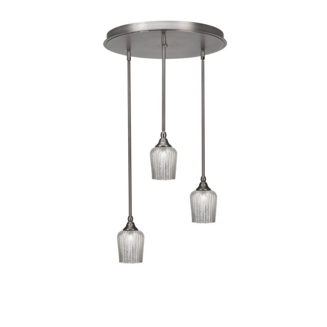 Toltec Lighting Empire 3 Light 19 inch Cluster Pendalier in Brushed Nickel with Silver Textured Glass 2183-BN-4283
