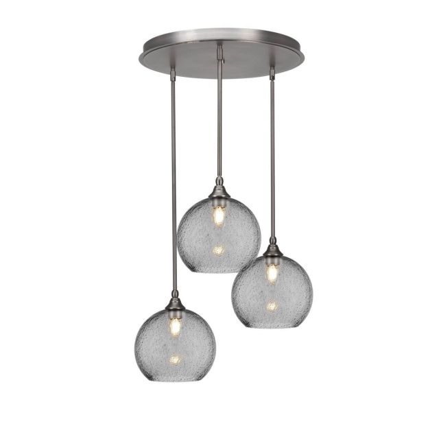 Toltec Lighting Empire 3 Light 18 inch Cluster Pendalier in Brushed Nickel with Smoke Bubble Glass 2183-BN-4352