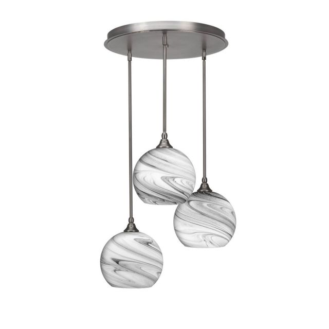 Toltec Lighting Empire 3 Light 18 inch Cluster Pendalier in Brushed Nickel with Onyx Swirl Glass 2183-BN-4359
