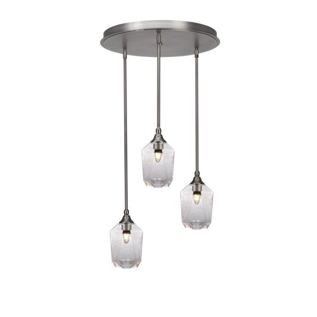 Toltec Lighting Empire 3 Light 18 inch Cluster Pendalier in Brushed Nickel with Clear Bubble Glass 2183-BN-4460
