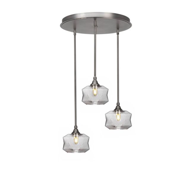 Toltec Lighting Empire 3 Light 18 inch Cluster Pendalier in Brushed Nickel with Clear Bubble Glass 2183-BN-4490