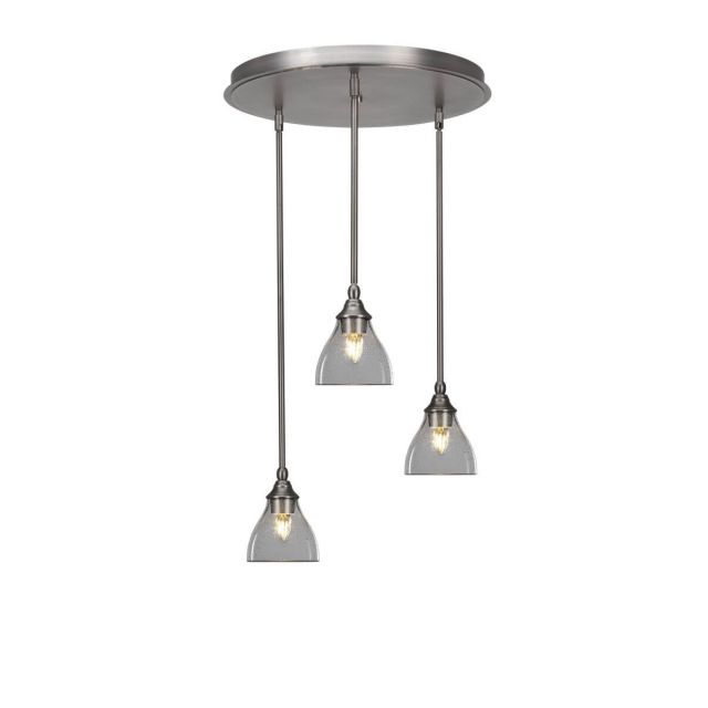 Toltec Lighting Empire 3 Light 19 inch Cluster Pendalier in Brushed Nickel with Clear Bubble Glass 2183-BN-4760