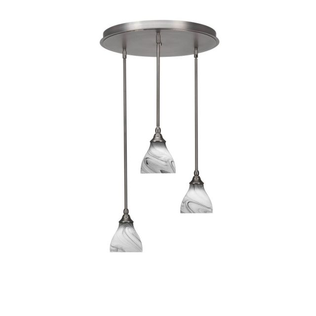 Toltec Lighting Empire 3 Light 19 inch Cluster Pendalier in Brushed Nickel with Onyx Swirl Glass 2183-BN-4769