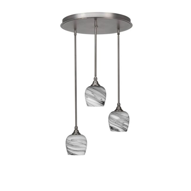 Toltec Lighting Empire 3 Light 19 inch Cluster Pendalier in Brushed Nickel with Onyx Swirl Glass 2183-BN-4819