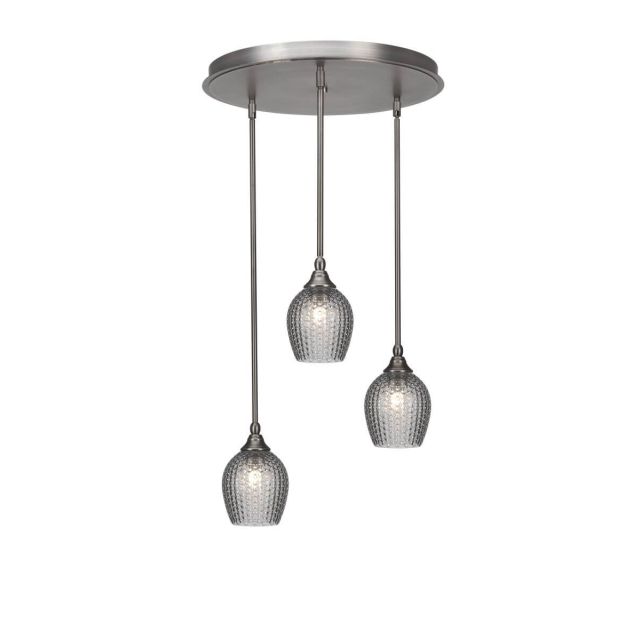Toltec Lighting Empire 3 Light 19 inch Cluster Pendalier in Brushed Nickel with Smoke Textured Glass 2183-BN-4902