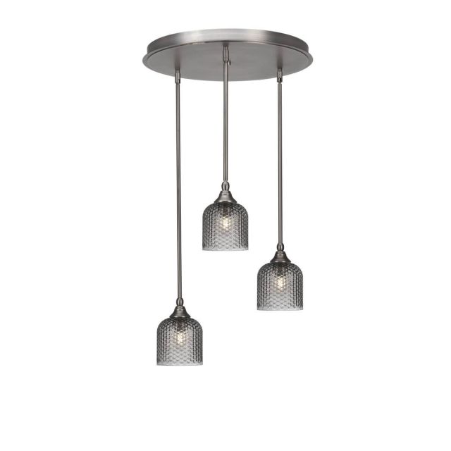 Toltec Lighting Empire 3 Light 19 inch Cluster Pendalier in Brushed Nickel with Smoke Textured Glass 2183-BN-4912