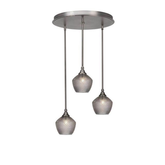 Toltec Lighting Empire 3 Light 21 inch Cluster Pendalier in Brushed Nickel with Smoke Textured Glass 2183-BN-4922