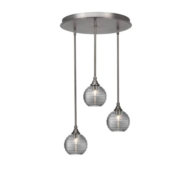 Toltec Lighting Empire 3 Light 18 inch Cluster Pendalier in Brushed Nickel with Smoke Ribbed Glass 2183-BN-5122