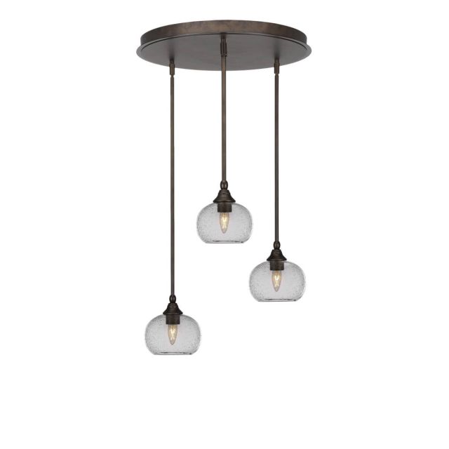 Toltec Lighting Empire 3 Light 19 inch Cluster Pendalier in Bronze with Clear Bubble Glass 2183-BRZ-202