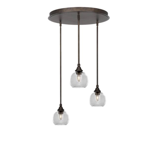 Toltec Lighting Empire 3 Light 19 inch Cluster Pendalier in Bronze with Clear Bubble Glass 2183-BRZ-4100