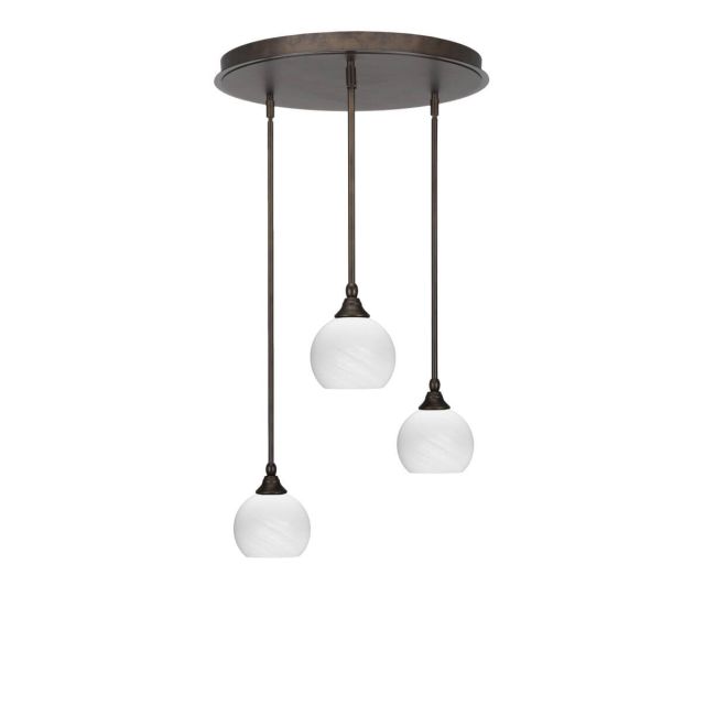 Toltec Lighting Empire 3 Light 19 inch Cluster Pendalier in Bronze with White Marble Glass 2183-BRZ-4101