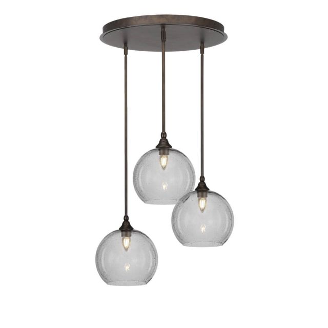 Toltec Lighting Empire 3 Light 18 inch Cluster Pendalier in Bronze with Clear Bubble Glass 2183-BRZ-4350
