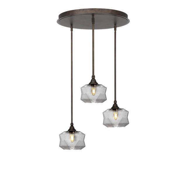 Toltec Lighting Empire 3 Light 18 inch Cluster Pendalier in Bronze with Clear Bubble Glass 2183-BRZ-4490