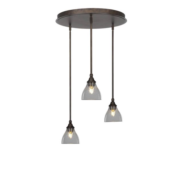 Toltec Lighting Empire 3 Light 19 inch Cluster Pendalier in Bronze with Clear Bubble Glass 2183-BRZ-4760