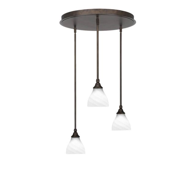 Toltec Lighting Empire 3 Light 19 inch Cluster Pendalier in Bronze with White Marble Glass 2183-BRZ-4761