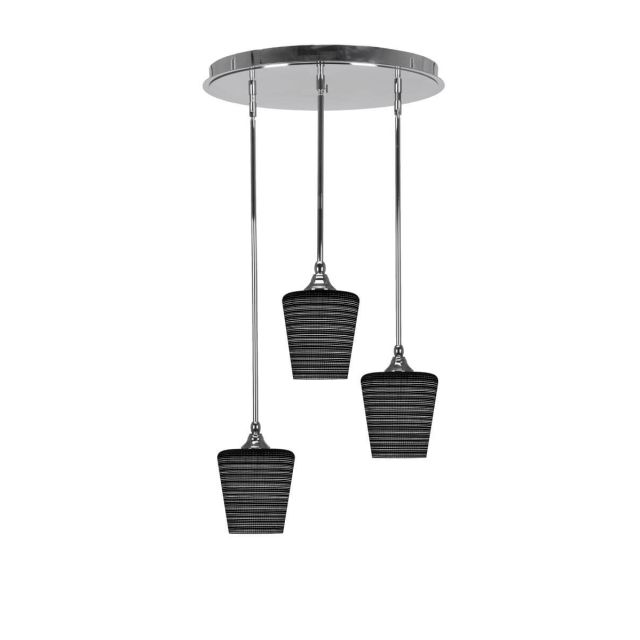 Toltec Lighting Empire 3 Light 19 inch Cluster Pendalier in Chrome with Black Matrix Glass 2183-CH-4039