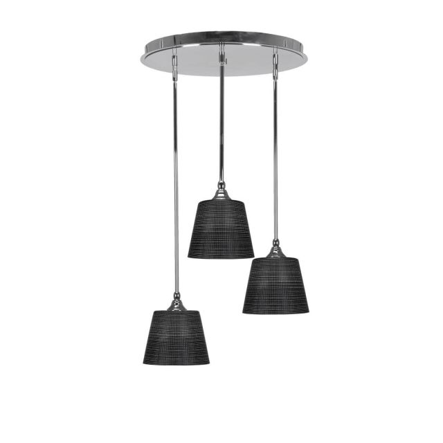 Toltec Lighting Empire 3 Light 20 inch Cluster Pendalier in Chrome with Black Matrix Glass 2183-CH-4089