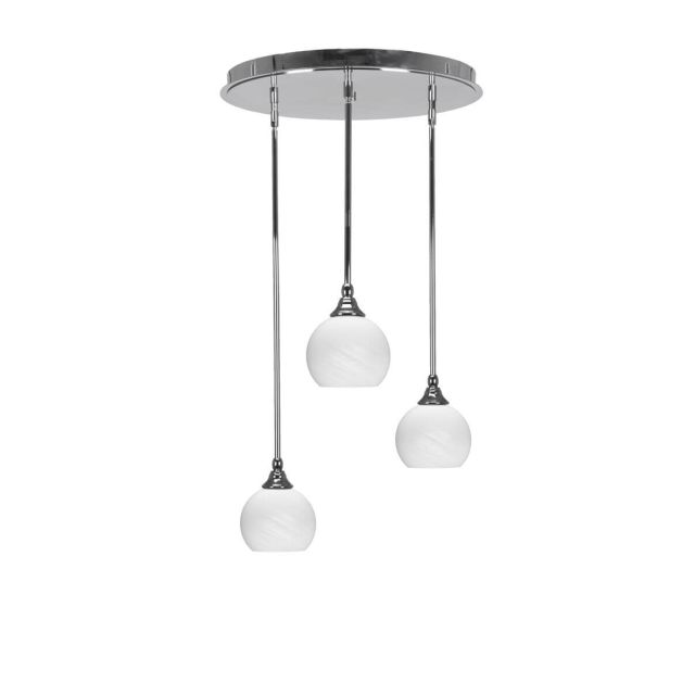Toltec Lighting Empire 3 Light 19 inch Cluster Pendalier in Chrome with White Marble Glass 2183-CH-4101