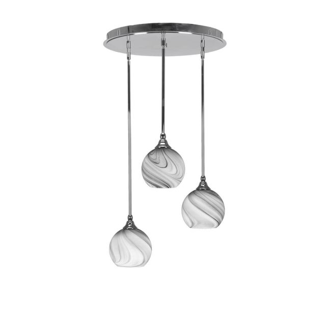 Toltec Lighting Empire 3 Light 19 inch Cluster Pendalier in Chrome with Onyx Swirl Glass 2183-CH-4109