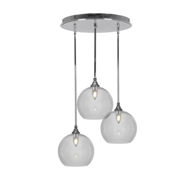 Toltec Lighting Empire 3 Light 18 inch Cluster Pendalier in Chrome with Clear Bubble Glass 2183-CH-4350