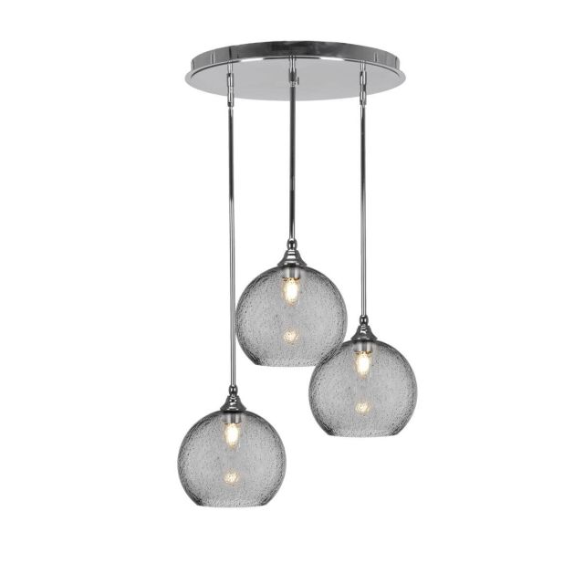 Toltec Lighting Empire 3 Light 18 inch Cluster Pendalier in Chrome with Smoke Bubble Glass 2183-CH-4352