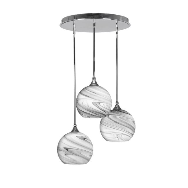 Toltec Lighting Empire 3 Light 18 inch Cluster Pendalier in Chrome with Onyx Swirl Glass 2183-CH-4359