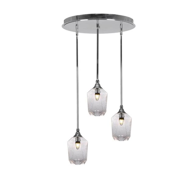 Toltec Lighting Empire 3 Light 18 inch Cluster Pendalier in Chrome with Clear Bubble Glass 2183-CH-4460