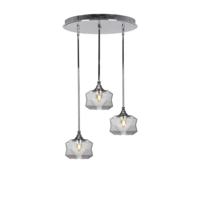 Toltec Lighting Empire 3 Light 18 inch Cluster Pendalier in Chrome with Clear Bubble Glass 2183-CH-4490