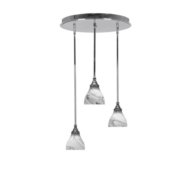 Toltec Lighting Empire 3 Light 19 inch Cluster Pendalier in Chrome with Onyx Swirl Glass 2183-CH-4769