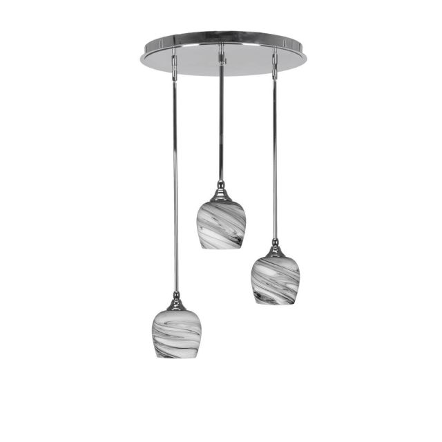 Toltec Lighting Empire 3 Light 19 inch Cluster Pendalier in Chrome with Onyx Swirl Glass 2183-CH-4819