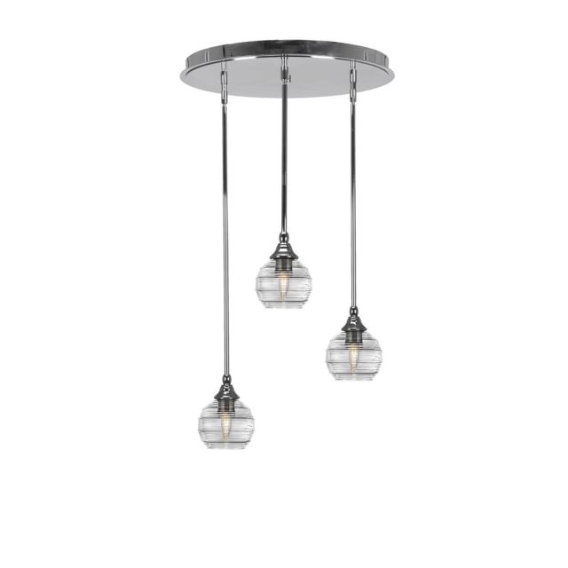Toltec Lighting Empire 3 Light 19 inch Cluster Pendalier in Chrome with Clear Ribbed Glass 2183-CH-5110