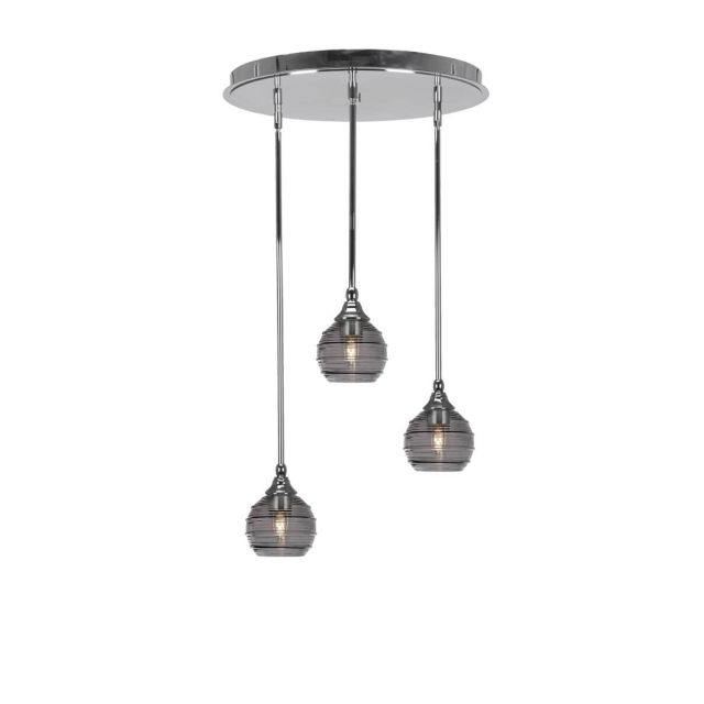 Toltec Lighting Empire 3 Light 19 inch Cluster Pendalier in Chrome with Smoke Ribbed Glass 2183-CH-5112