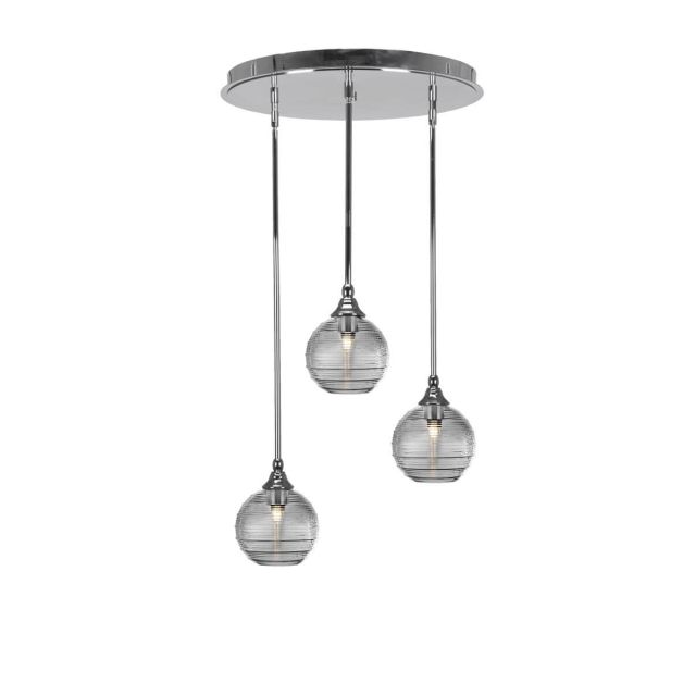 Toltec Lighting Empire 3 Light 18 inch Cluster Pendalier in Chrome with Clear Ribbed Glass 2183-CH-5120