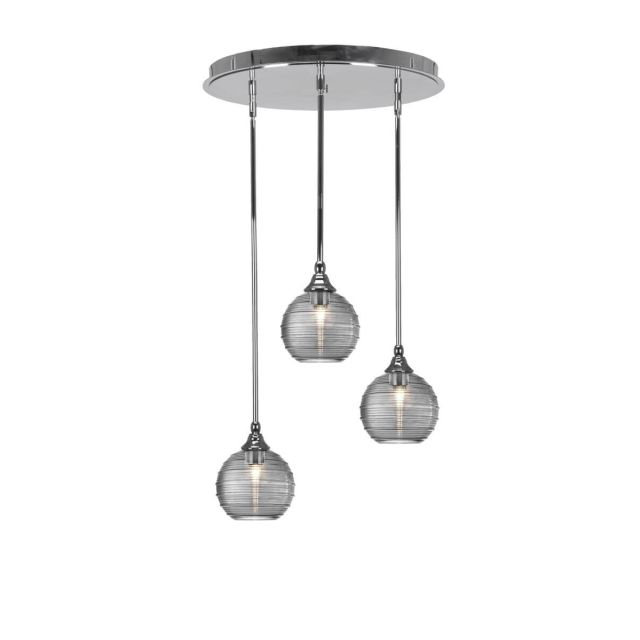 Toltec Lighting Empire 3 Light 18 inch Cluster Pendalier in Chrome with Smoke Ribbed Glass 2183-CH-5122