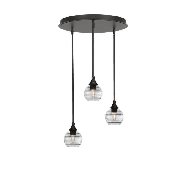 Toltec Lighting Empire 3 Light 19 inch Cluster Pendalier in Dark Granite with Clear Ribbed Glass 2183-DG-5110