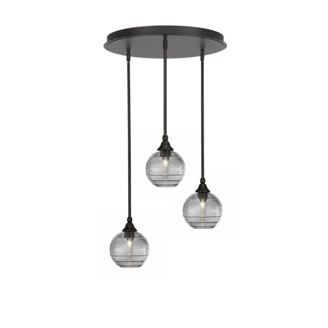 Toltec Lighting Empire 3 Light 18 inch Cluster Pendalier in Dark Granite with Clear Ribbed Glass 2183-DG-5120
