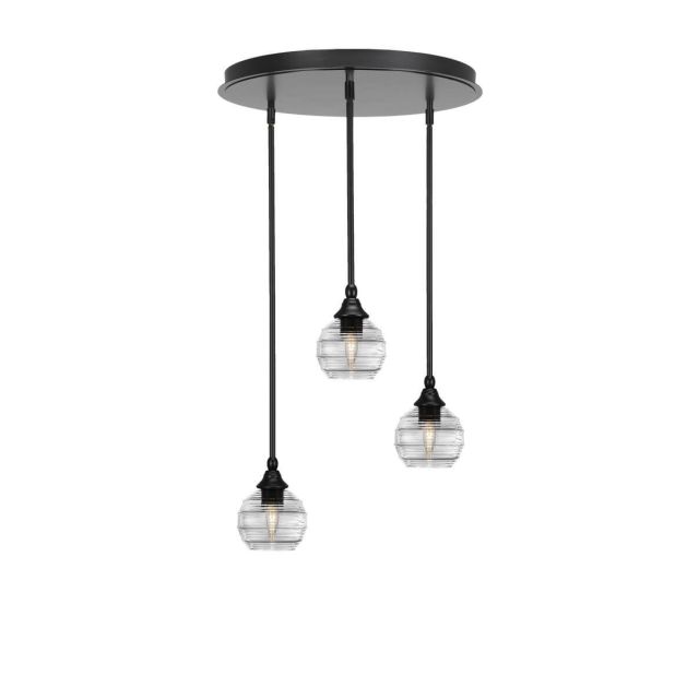 Toltec Lighting Empire 3 Light 19 inch Cluster Pendalier in Espresso with Clear Ribbed Glass 2183-ES-5110