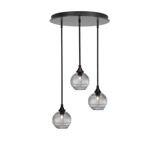 Toltec Lighting Empire 3 Light 18 inch Cluster Pendalier in Espresso with Clear Ribbed Glass 2183-ES-5120